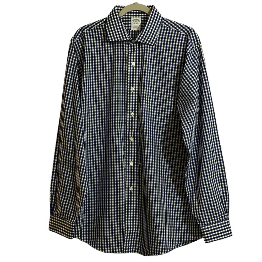 Brooks Brothers Regent Men’s Shirt 17-36 Non Iron Blue Check Dress Long Sleeve